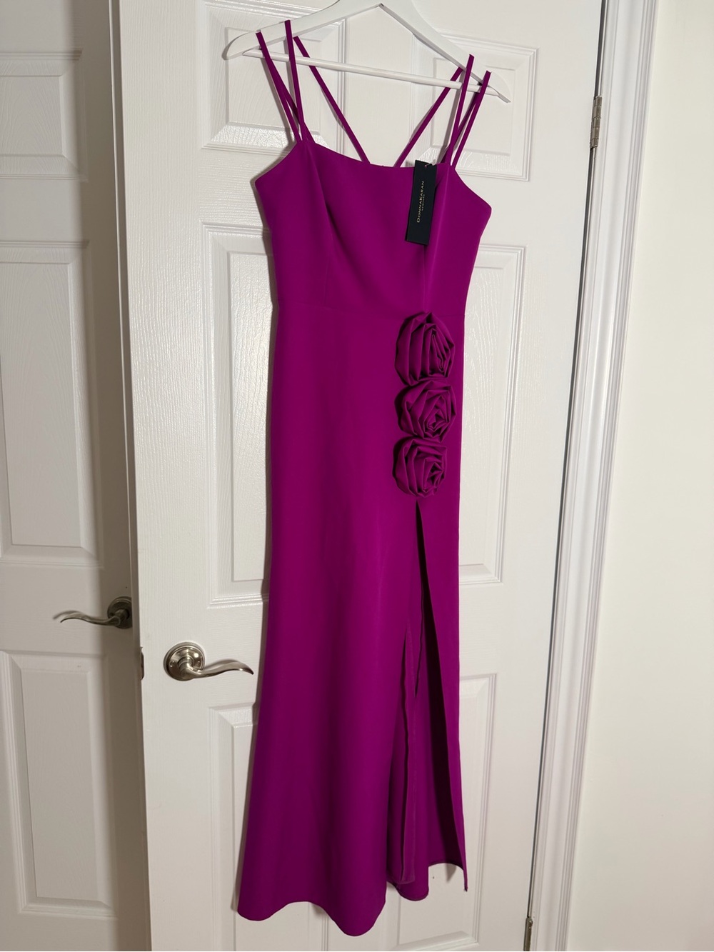 NWT Donna Karan New York Magenta Floral Appliqué Maxi Gown Size 6